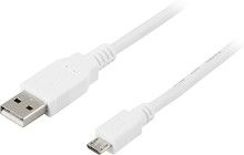 Deltaco USB-A til MicroUSB-kabel - Hvid 3 meter