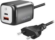 LogiLink 2-Port GaN oplader med fast kabel