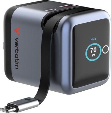 Verbatim Mini GaN Charger with Display and USB-C Cable 70W